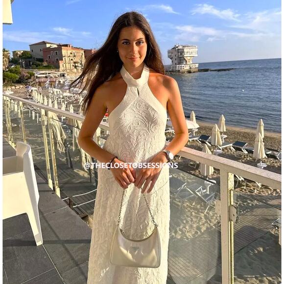 🤍 ZARA Halter Midi Dress NWT | Oyster White Open Back Textured M - Picture 7 of 16